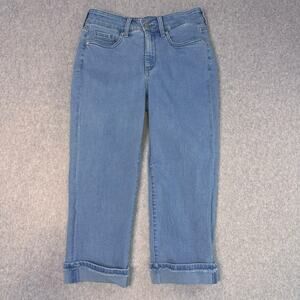 NYDJ Marilyn Straight Crop Jeans Womens 2 Blue Fray Cuff MINQCR2916 Lift Xtuck